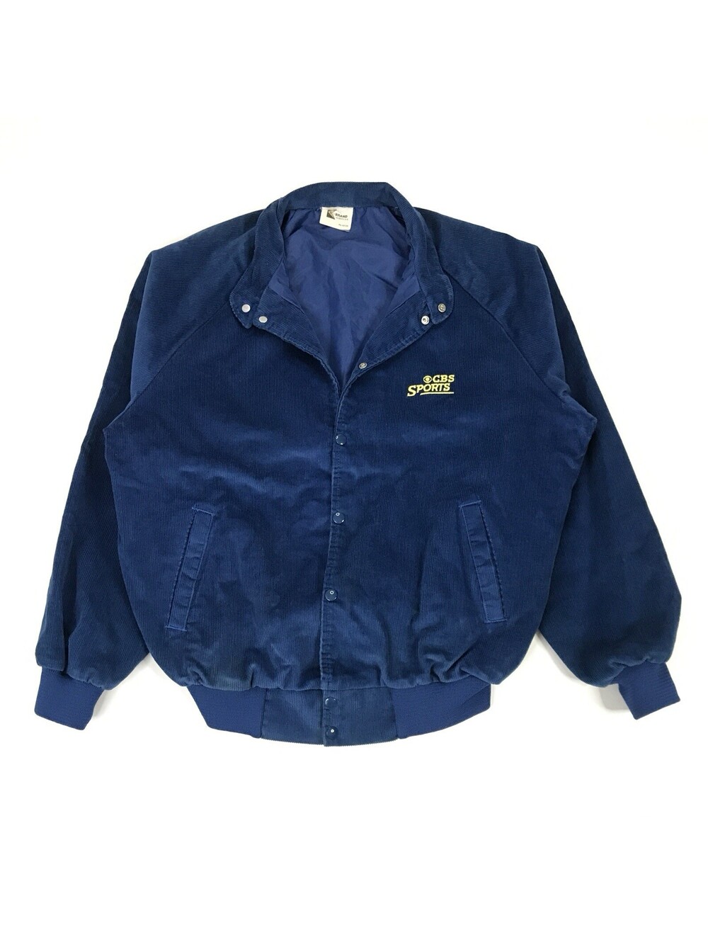 Vintage CBS Sports Jacket Mens XL Blue Corduroy Bomber Television Eye Logo 1980s